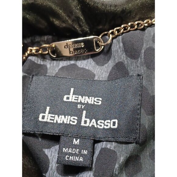 Dennis Basso Womens Leopard Print Hooded Jacket M Black Polyester 35" From Top - Picture 3 of 8